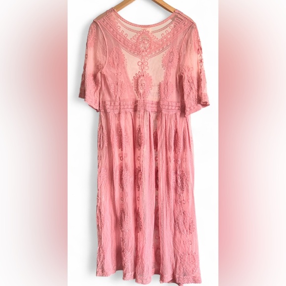 Forgotten Grace Womens Pink Lace Kimono Fairy Core Boho Festival Ethereal Small - Picture 2 of 9